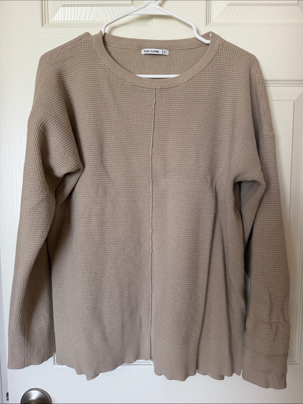 Pink Clover Taupe Crewneck Waffle Knit Sweater
